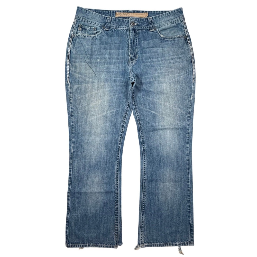 Rock & Roll Cowboy Mens Light Wash Distressed Straight Leg Jeans Size 36x31